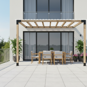 iAhşap 9 x 9 Sundurma Pergole Braket Seti 2 Ana Direkli Trapez Sac Gölgelikli